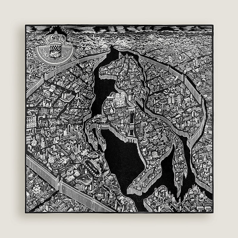 La Cite Cavaliere la Nuit embroidered scarf 90 - Blue | Hermès